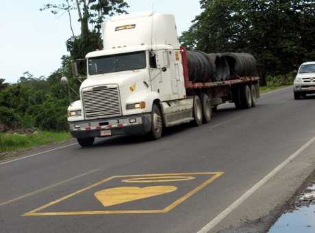 Costa Rica highway fatalities used to merit a yellow heart with halo painted at the site of the accident. The program was discontinued because it used more paint than center lines and lane markers.