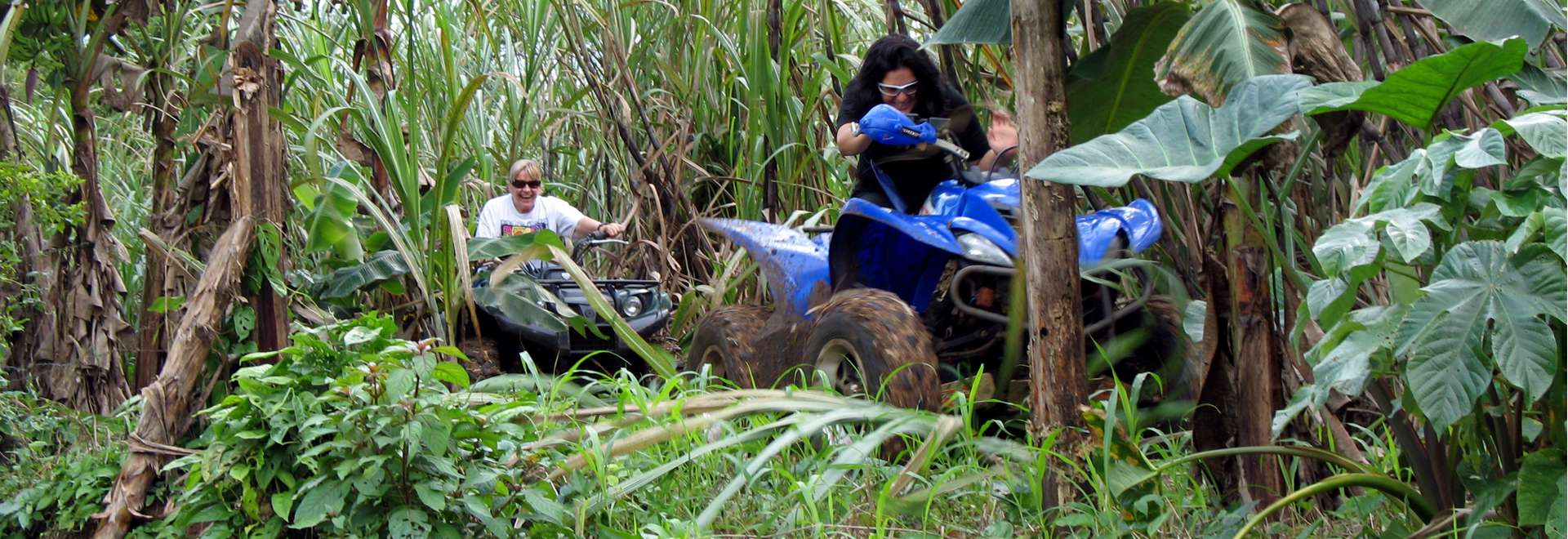 riding in sugar cane field on ATV with Serendipity Adventures Costa Rica