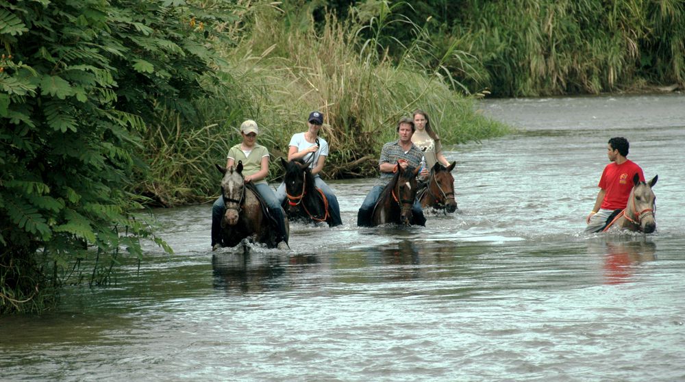 Serendipity Adventures Costa Rica - crossing river on horseback