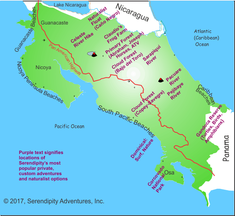 Overview Map of Costa Rica/Serendipity Activities