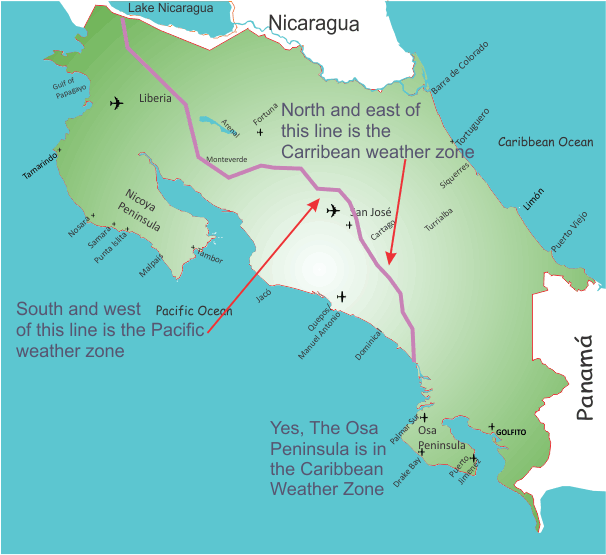 Map showing Costa Ricamajor weather zones
